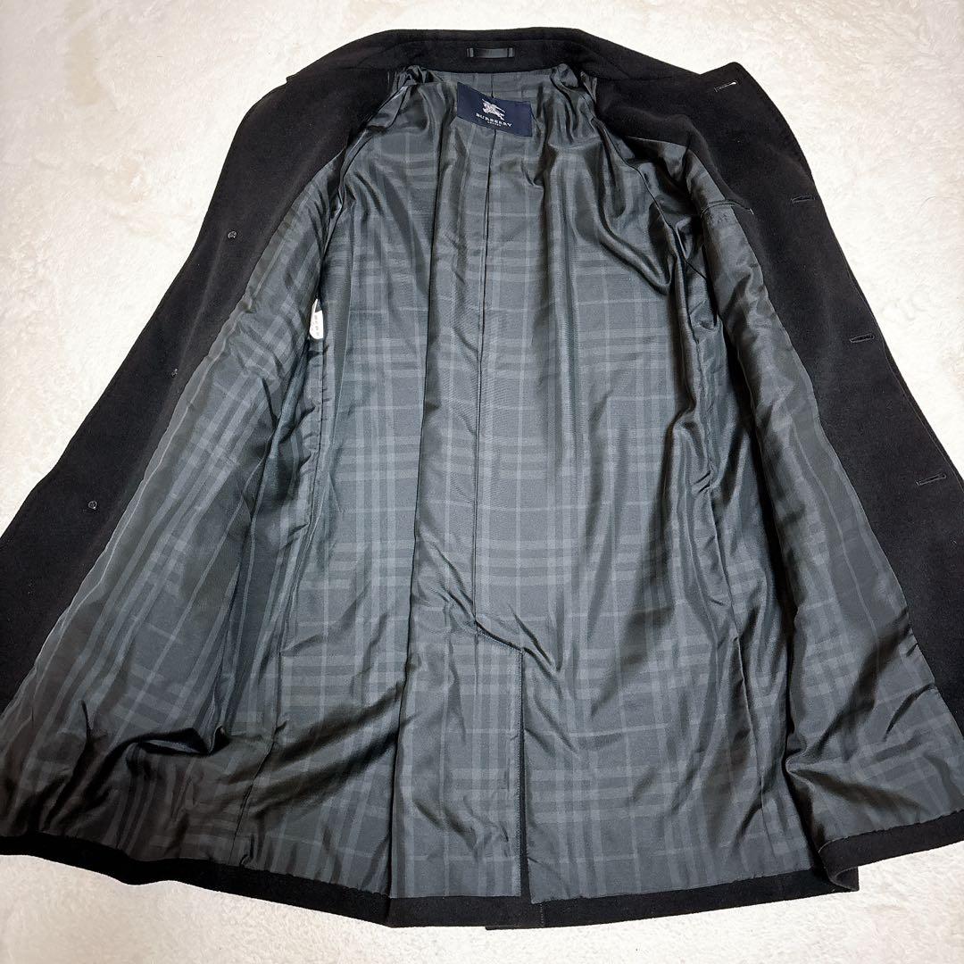 美品 バーバリーロンドン カシミヤ アンゴラ混 ハーフコート 黒 ノバチェック