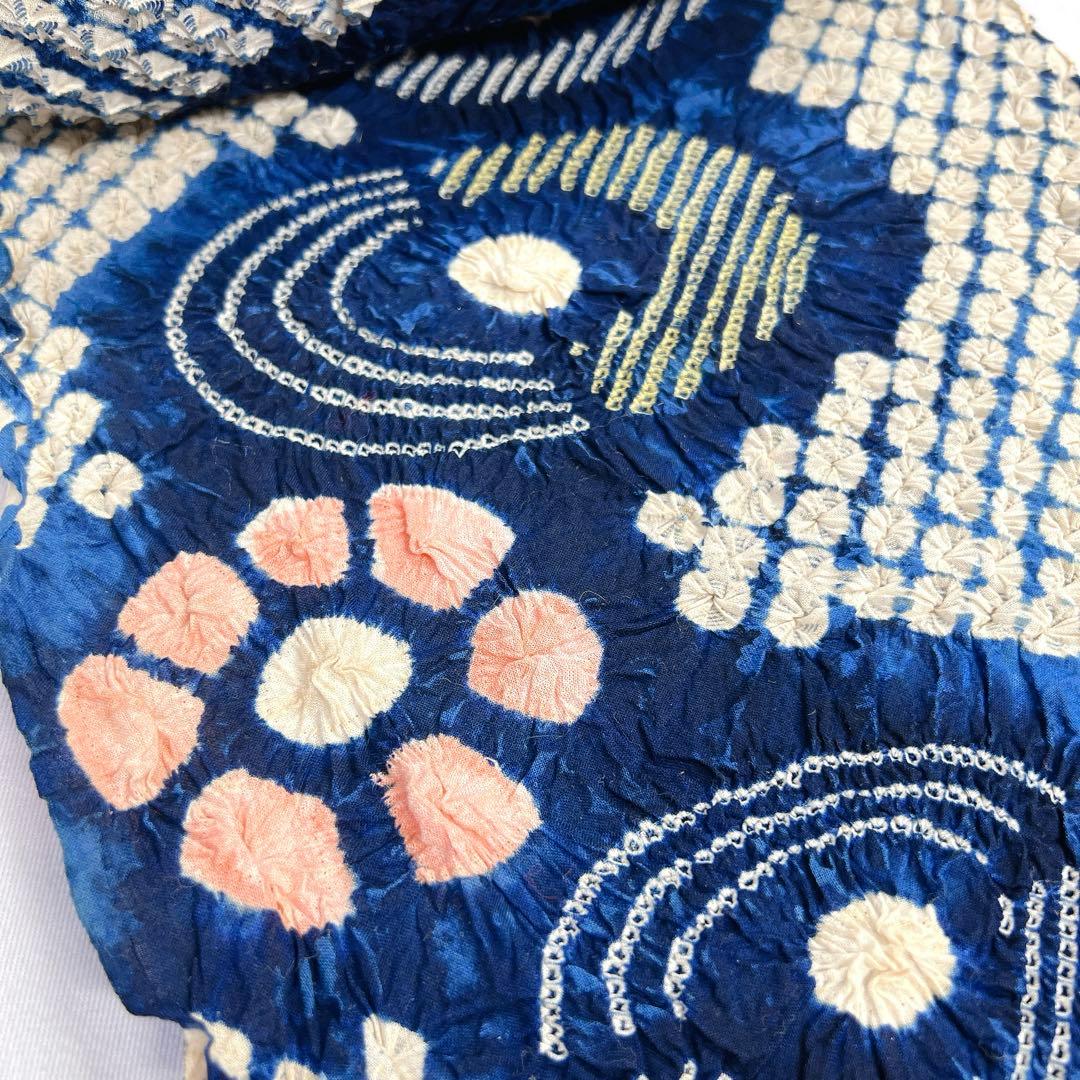 未使用　有松鳴海絞り　反物　浴衣　本絞り　藍染　着物　帯　012k