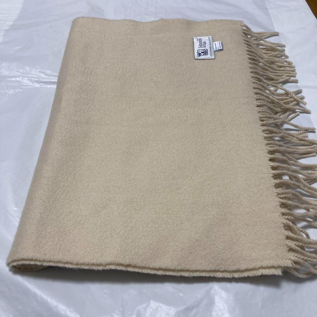 美品 ジョンストンズ カシミヤ100％ 中判ストール オフホワイト