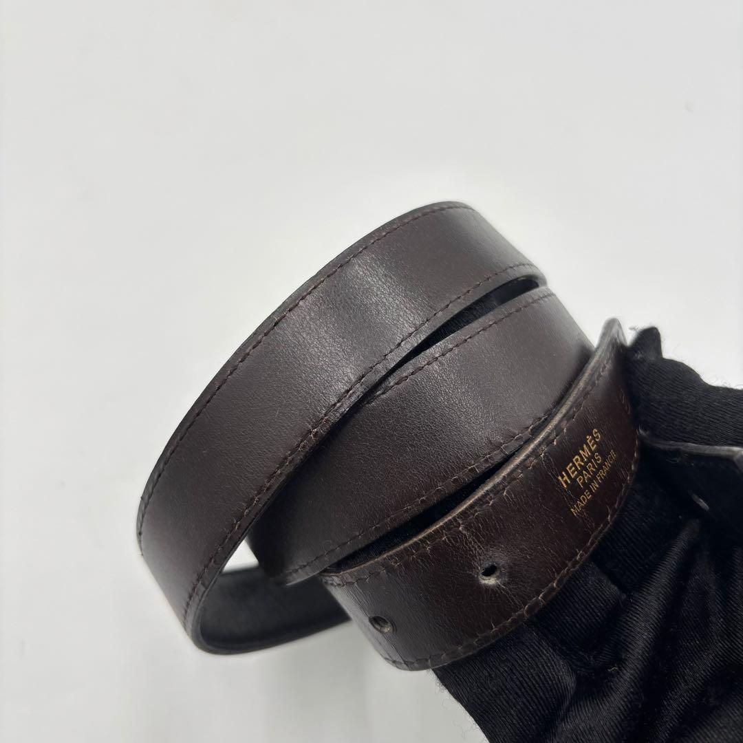HERMES エルメス リバーシブル レザー ベルト Hバックル 黒　茶