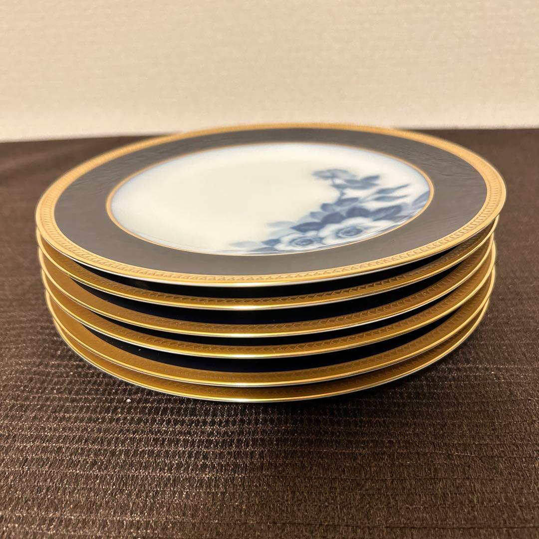 大倉陶園　瑠璃片葉金蝕　岡染め椿　デザートプレート　20.5cm ブルーローズ