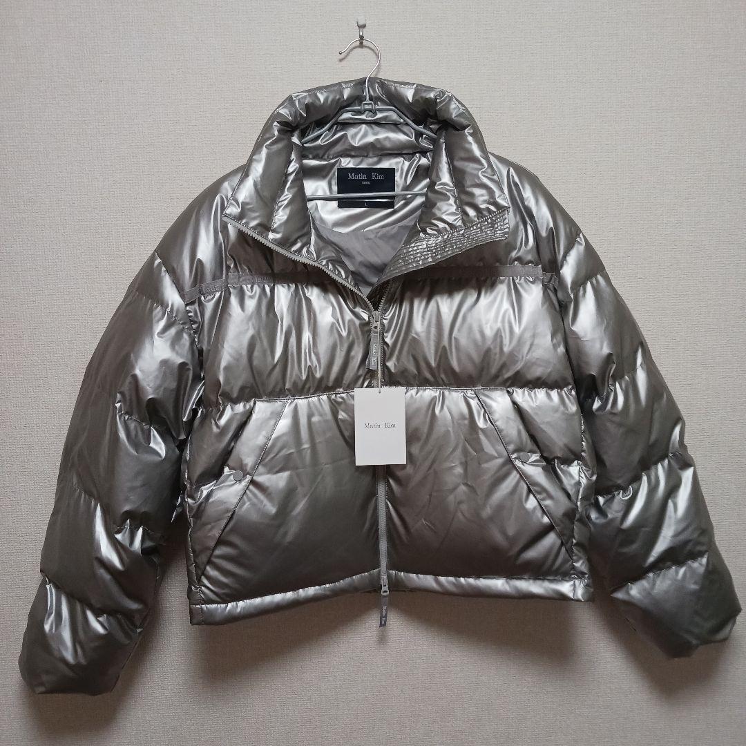 2946【未使用・レア】MatinKimダウンジャケット　シルバー　L　刺繍ロゴ
