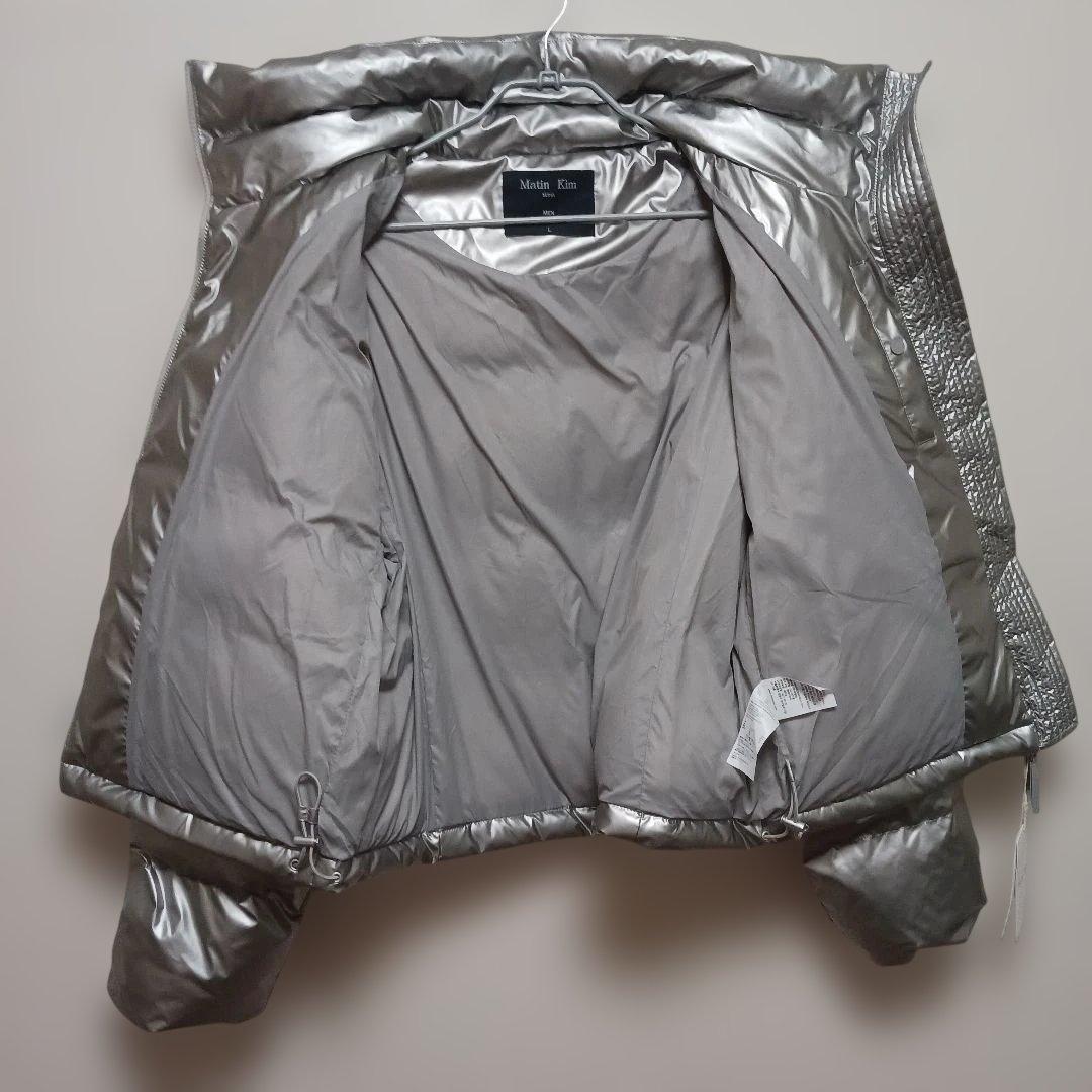 2946【未使用・レア】MatinKimダウンジャケット　シルバー　L　刺繍ロゴ