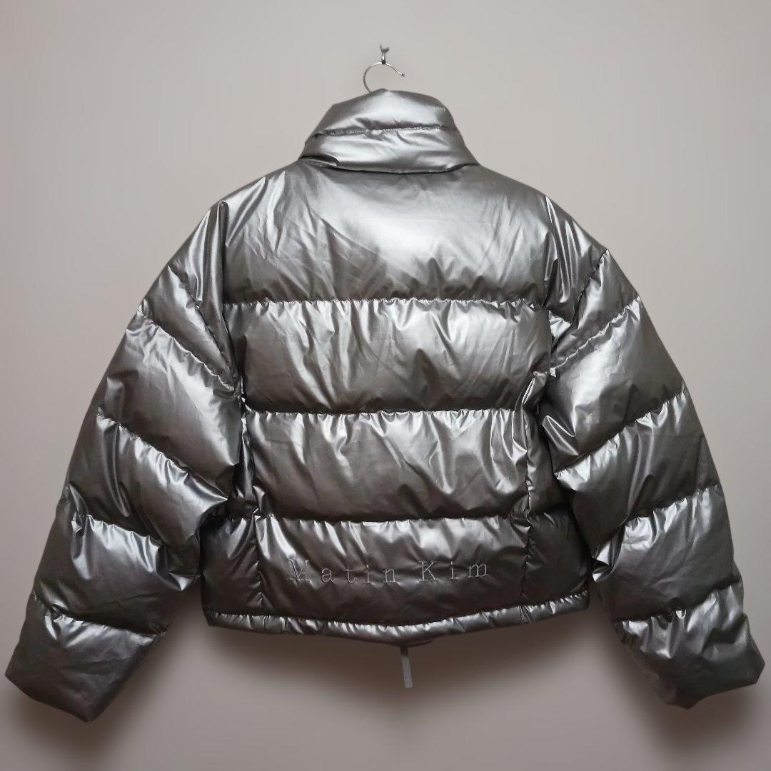 2946【未使用・レア】MatinKimダウンジャケット　シルバー　L　刺繍ロゴ