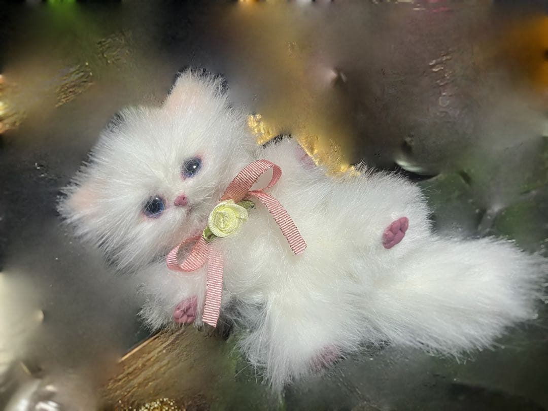 リボン付きぬいぐるみ猫（グレー・ホワイト） 2体おまとめ