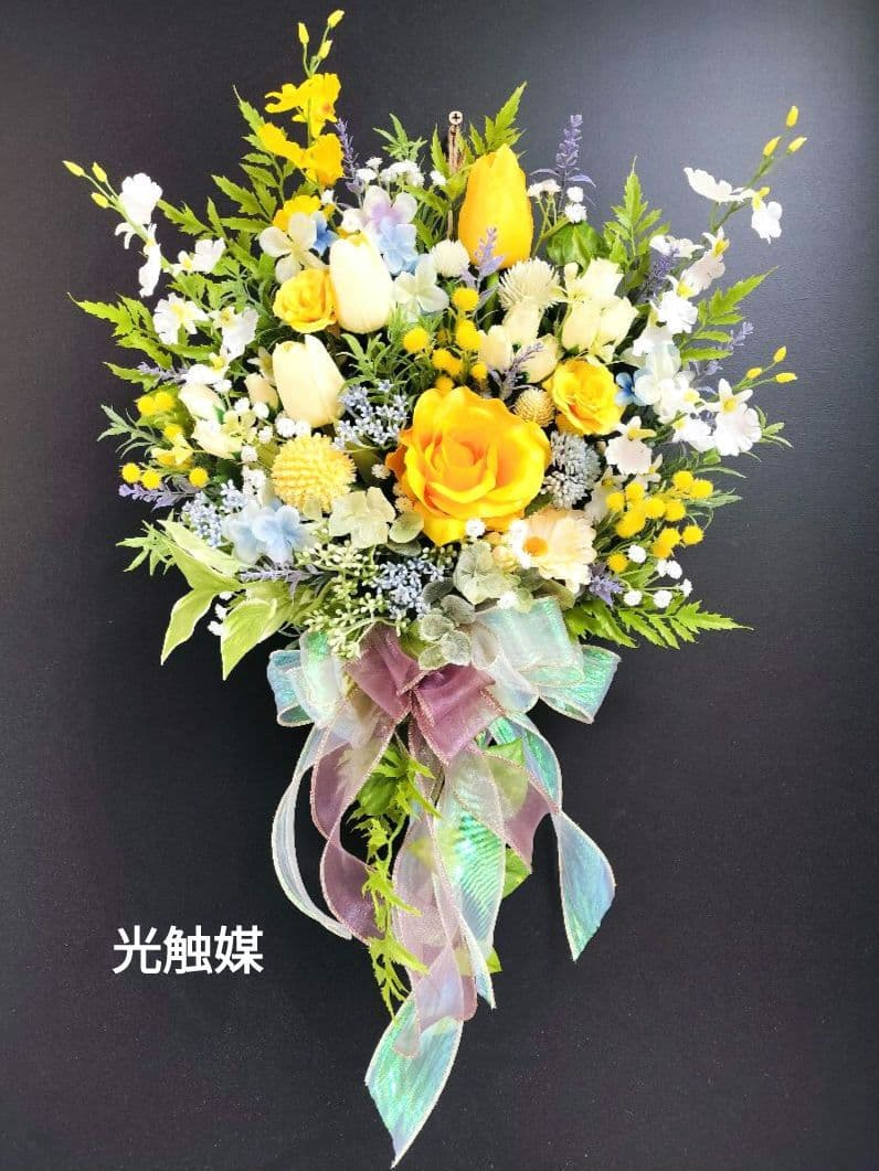 商品名【羽菜】ゆみい様専用♥イエローローズの花束風スワッグリース