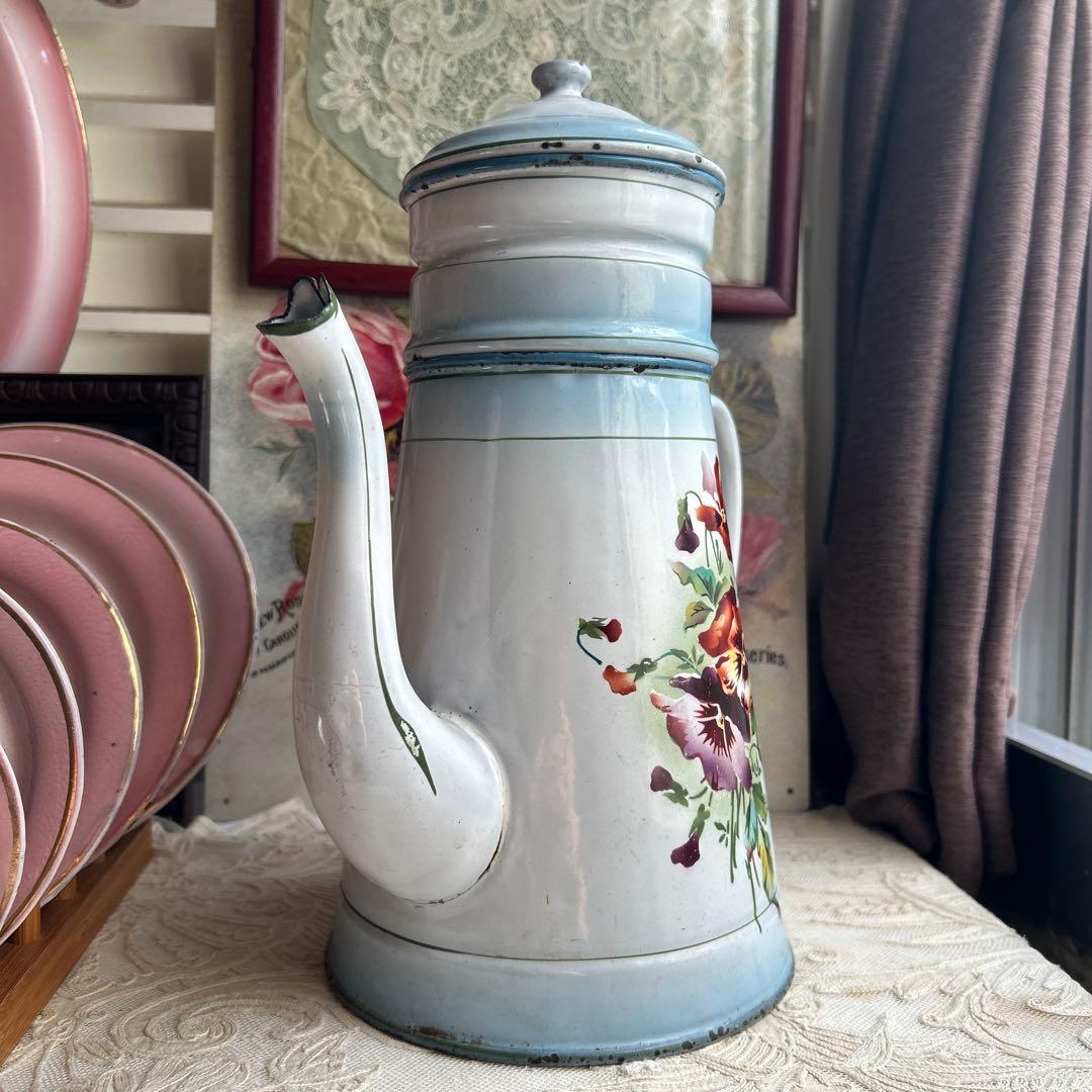 フランスアンティーク　Japy トリプルパンジー　ホーローポット