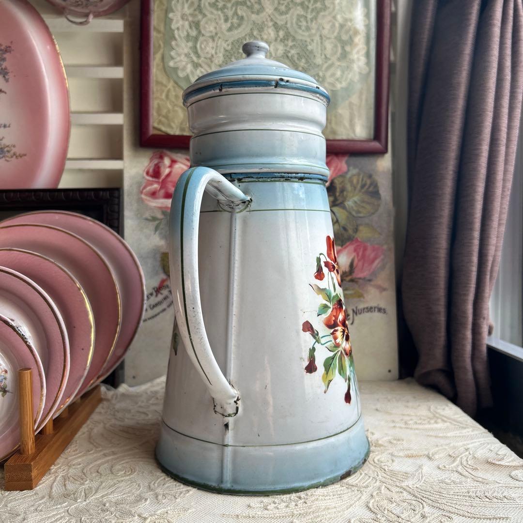 フランスアンティーク　Japy トリプルパンジー　ホーローポット