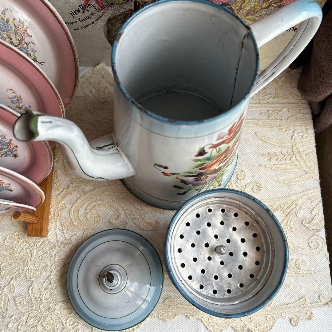 フランスアンティーク　Japy トリプルパンジー　ホーローポット