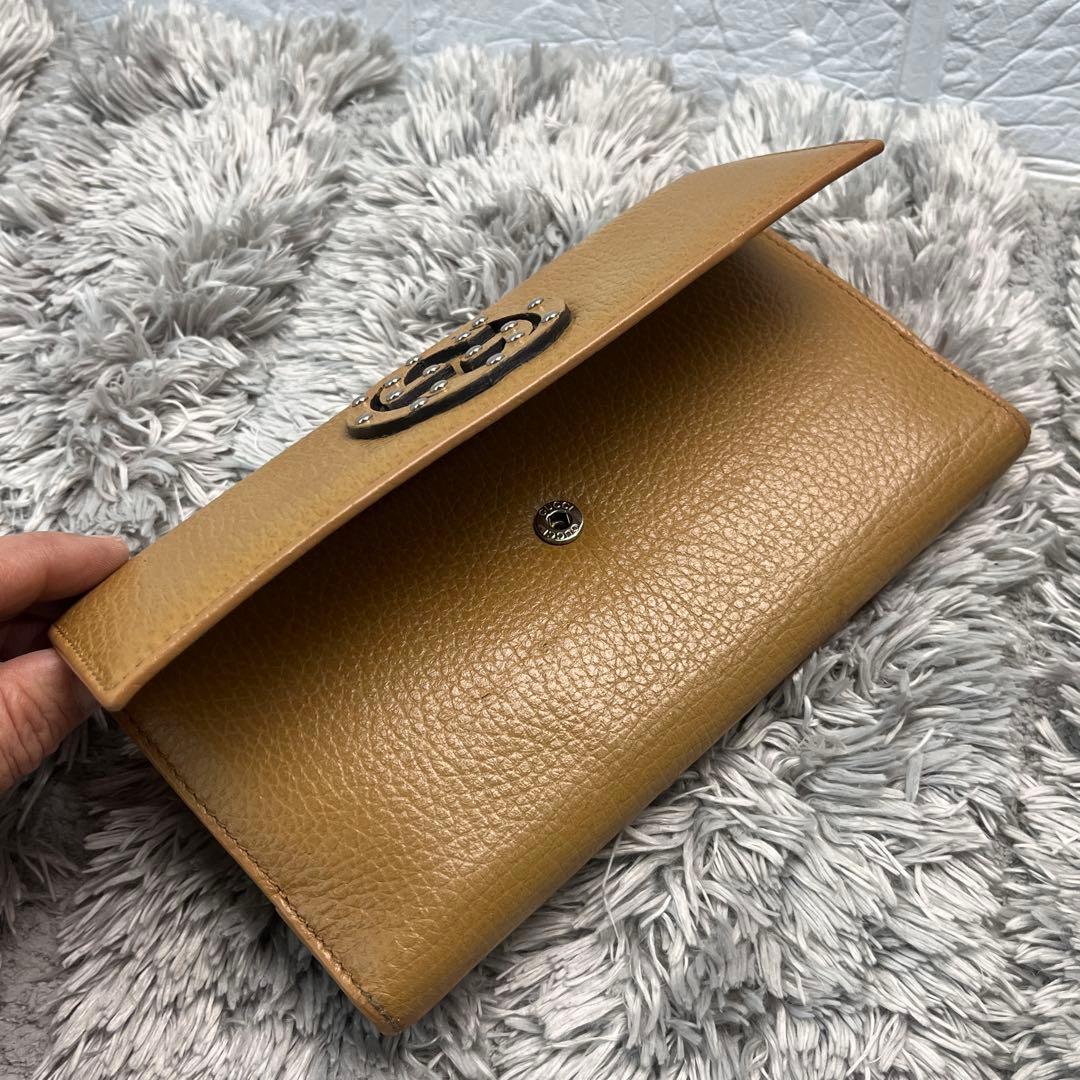 GUCCI✨インターロッキング　コンチネンタ　長財布　シボレザー　キャメル
