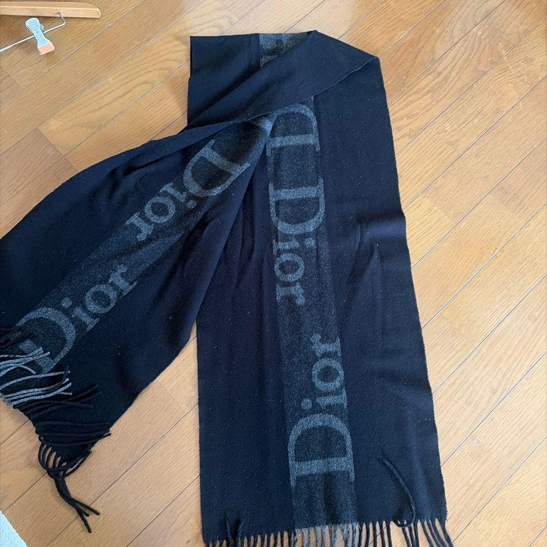 Dior ブラック マフラー フリンジ付き - メルカリ