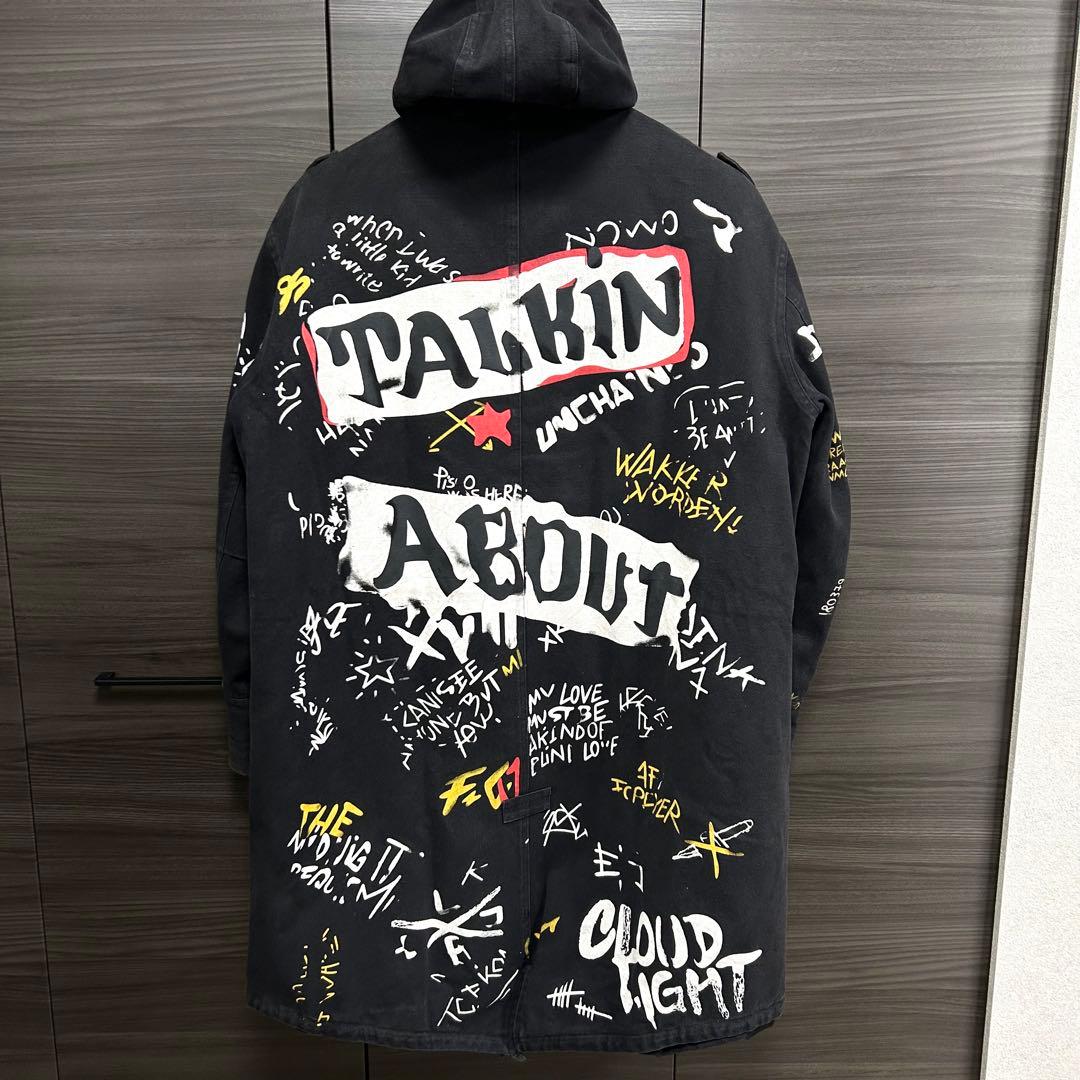 フェイスコネクション モッズコート ペイント加工 ロング丈 ブラック M