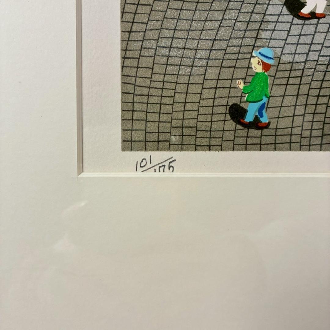 美品 ビン・カシワ「パリの夕暮れ」リトグラフ 直筆サイン入 額縁入