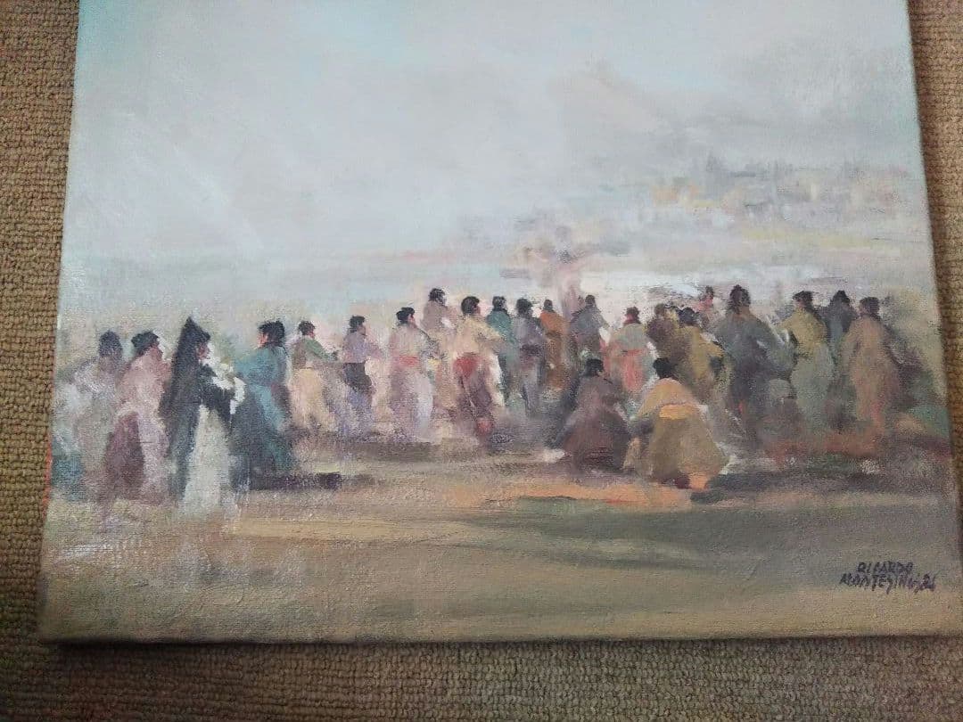 リカルド・モンテシノス 【 パレハの行列】スペイン 油彩 署名有 1984