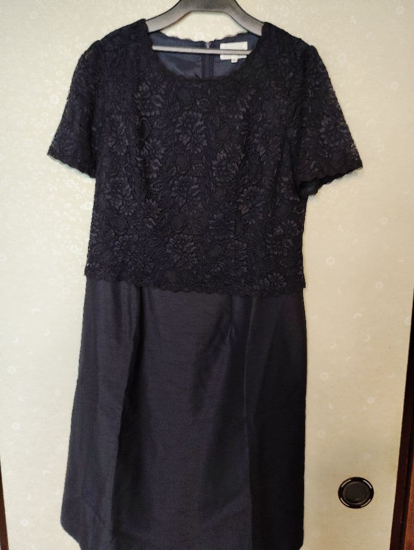 試着のみ東京ソワールネイビーレースジャケット付きドレススーツリ