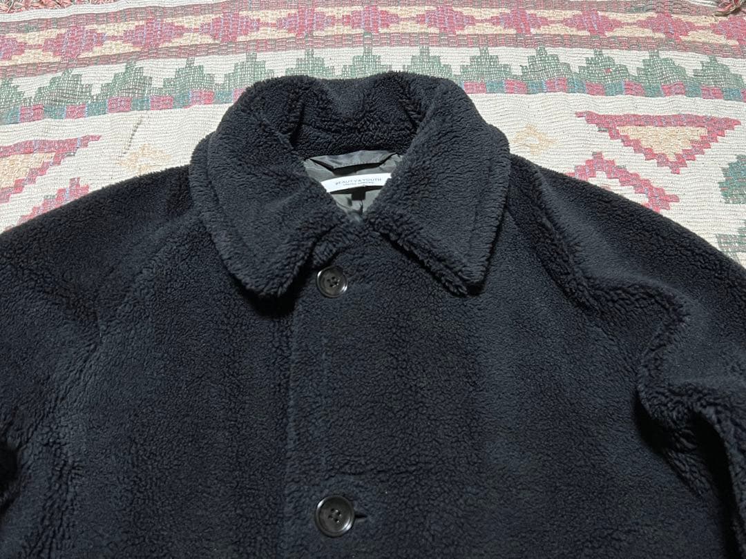 美品 ユナイテッドアローズ 黒 ボアフリース ステンカラーコートLサイズ