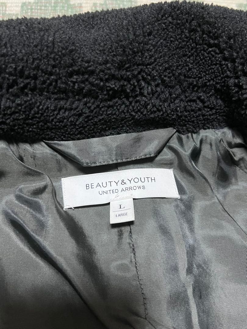 美品 ユナイテッドアローズ 黒 ボアフリース ステンカラーコートLサイズ