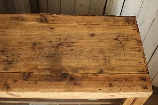 味のある大きな木枠のガラス戸棚　引き出し4杯