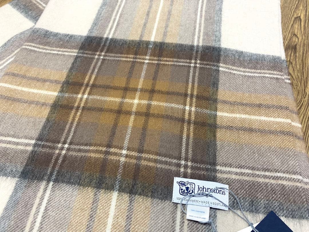ジョンストンズ オブエルガン カシミヤ100％ 大判 ストール チェック