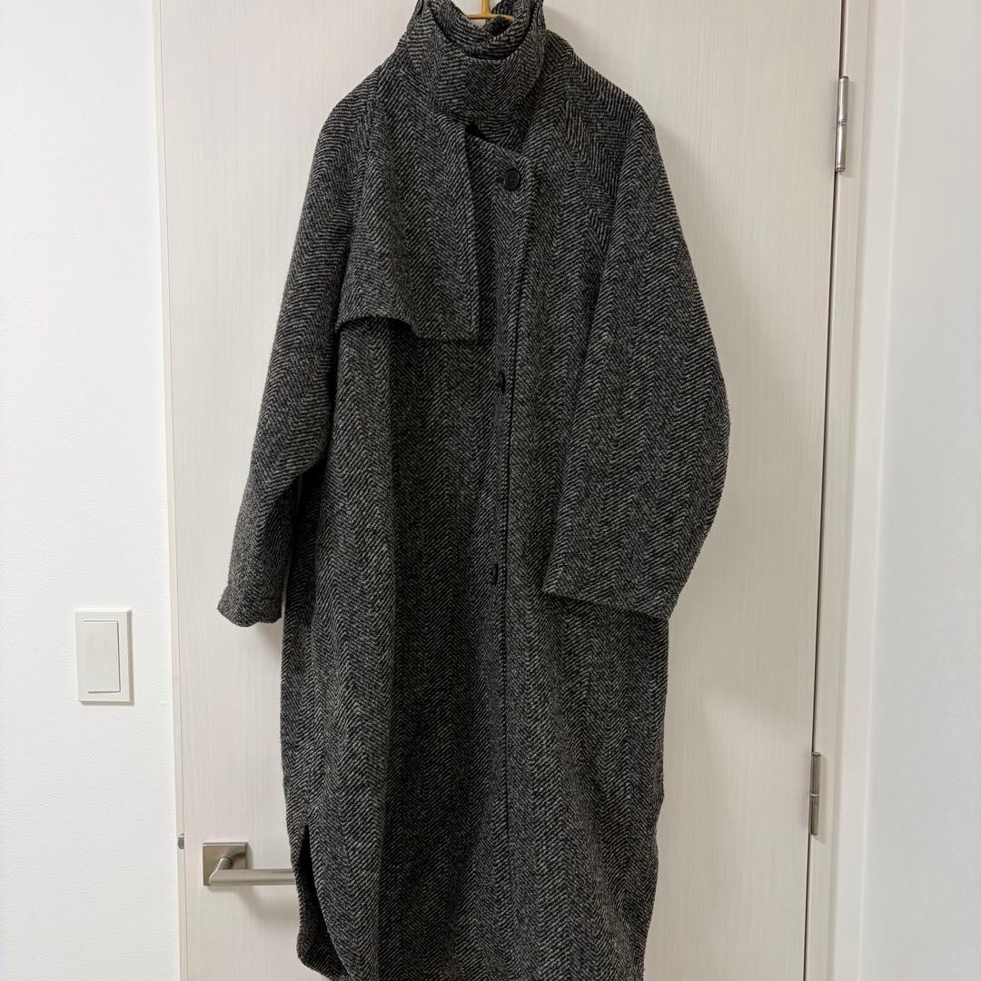 【美品】Spick&Span/Wスライバーヘリンボーンボリュームコート グレー