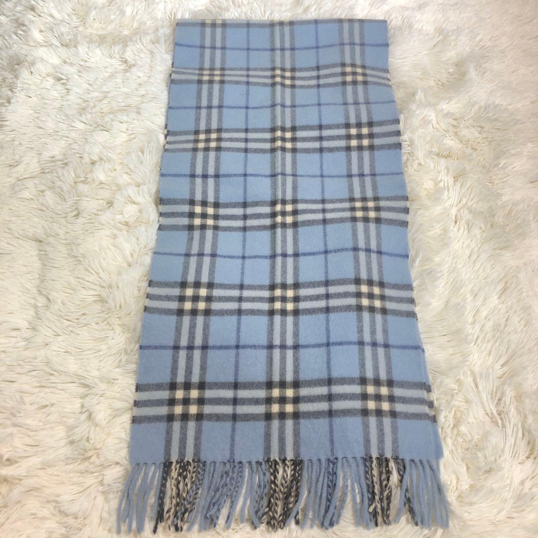 美品♡BURBERRY LONDON カシミヤ100% 水色 バーバリーマフラー - メルカリ