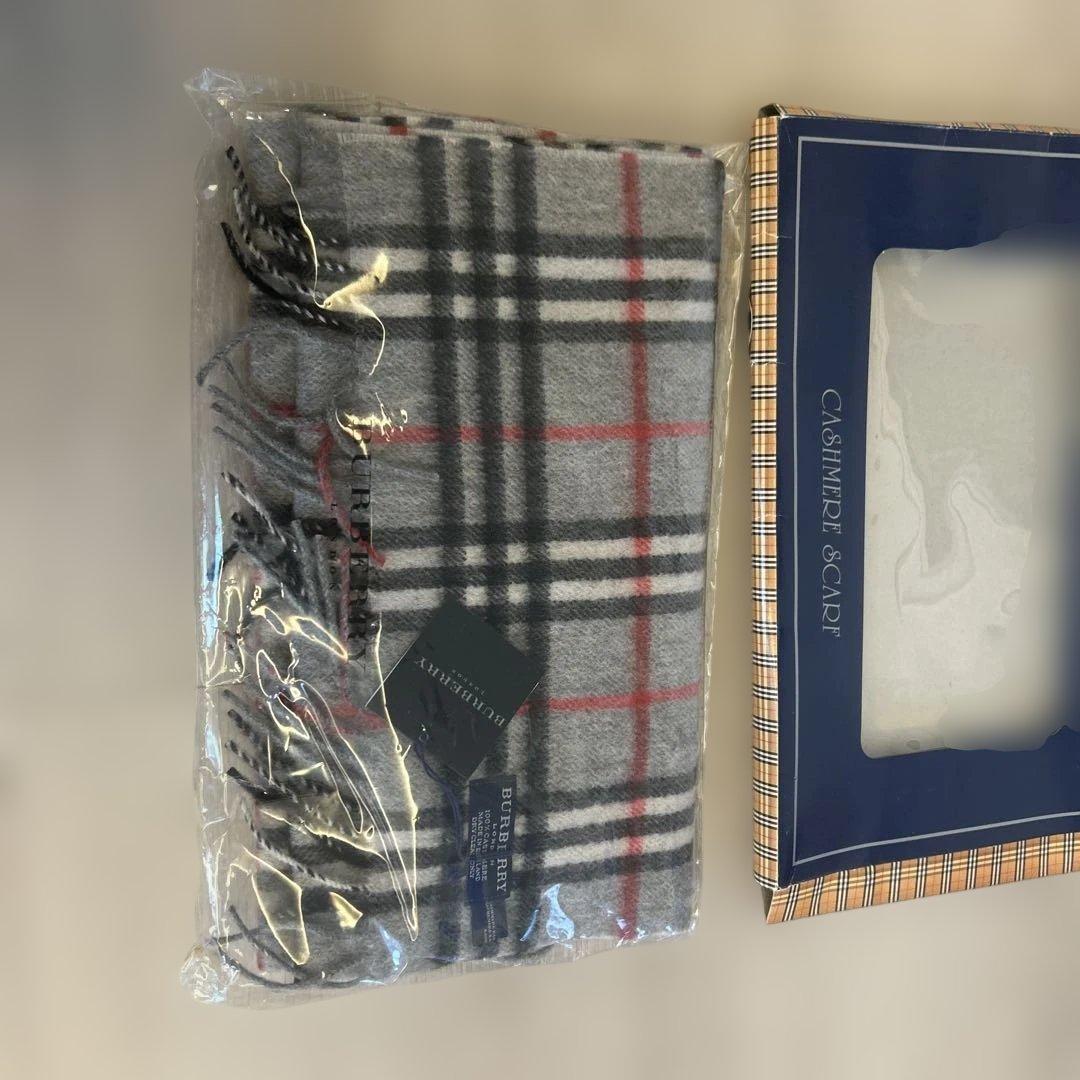 BURBERRY カシミヤスマフラー　グレー チェック　新品箱あり