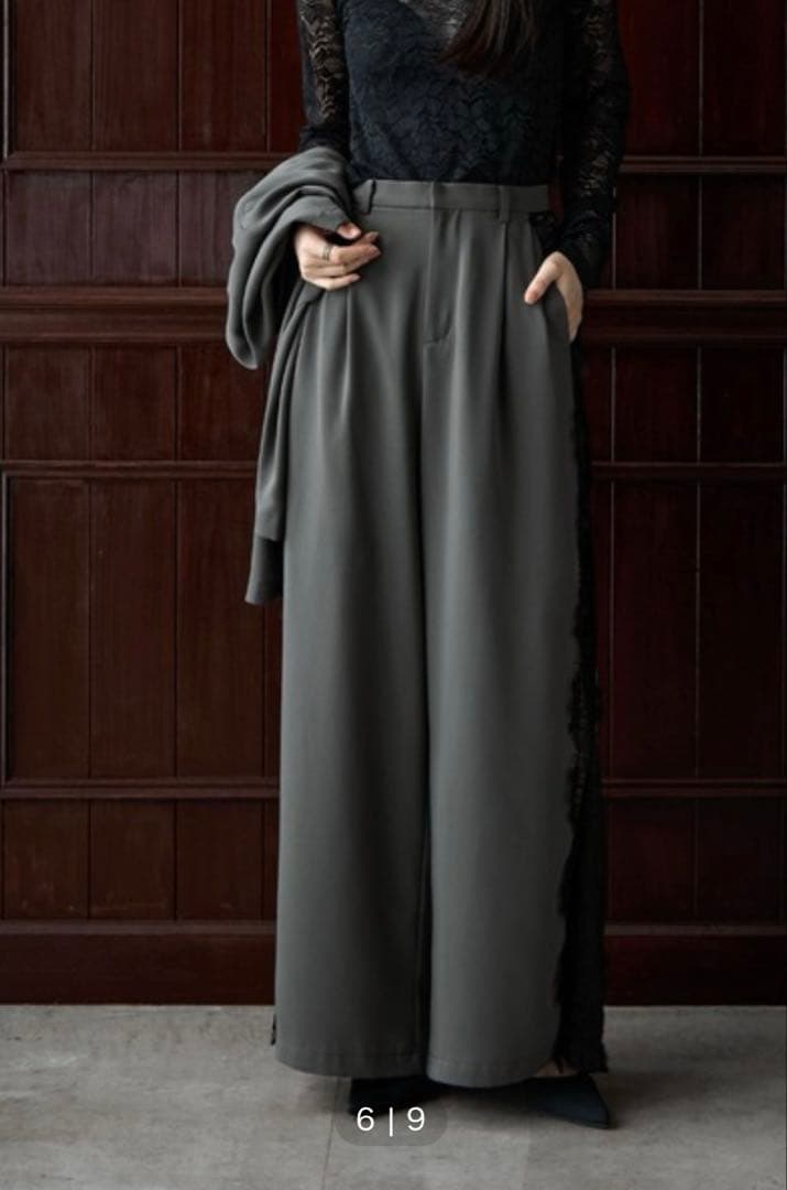 セットアップパンツドレス　アシメデザインジャケット&サイドレースパンツ