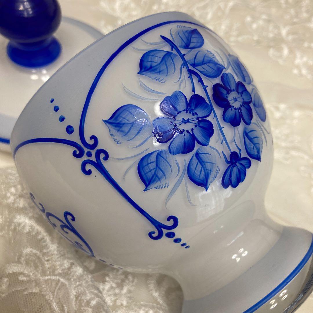 ♪フランスアンティーク ガラスの青い花のキャンディボックス キャニスター小物入れ