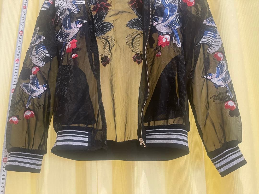 Ochirly(L)透けるスカジャンTATOO柄,春夏軽い,未使用に近い男女兼用