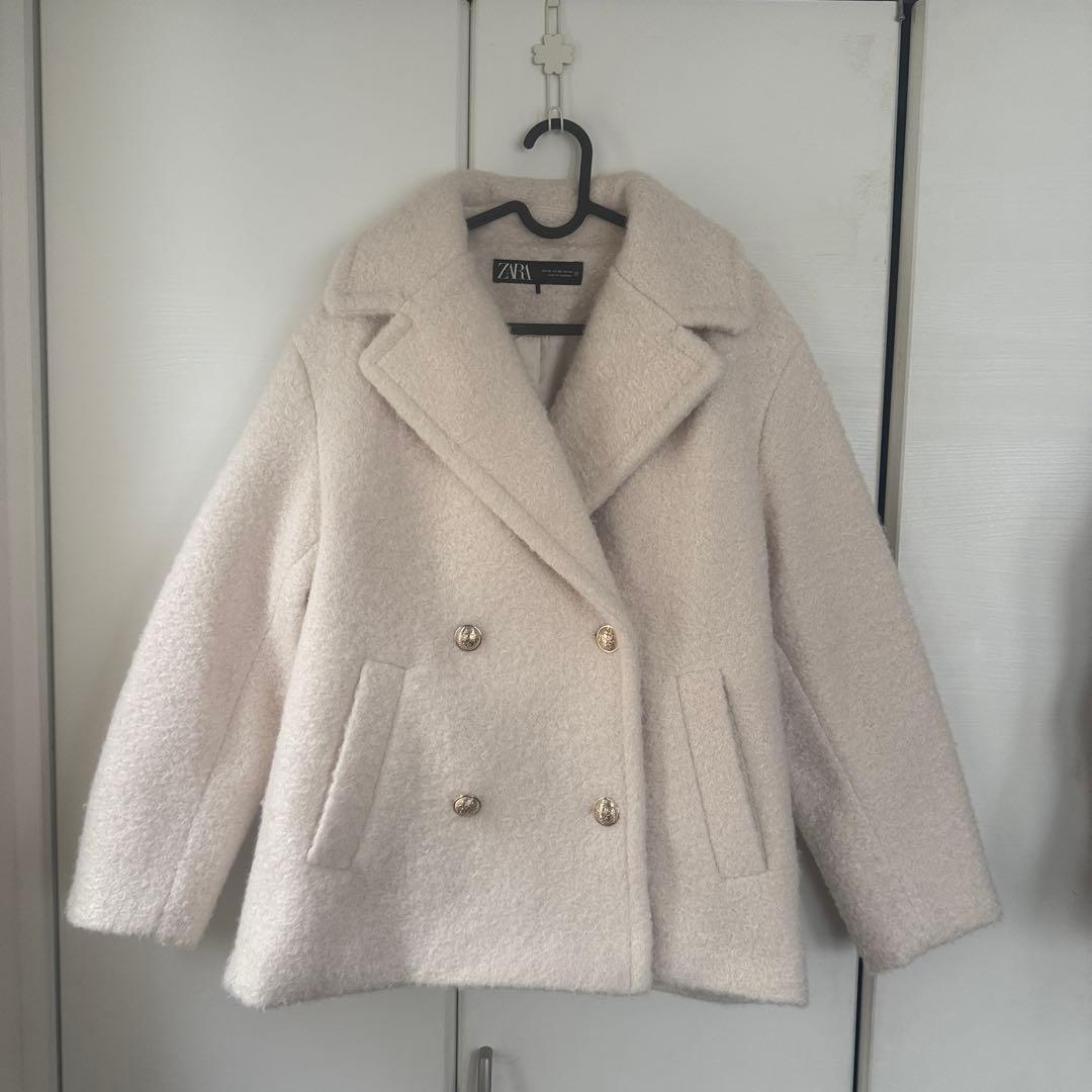 未使用級 ZARA ブークレダブルブレストミディ丈コート XS - メルカリ