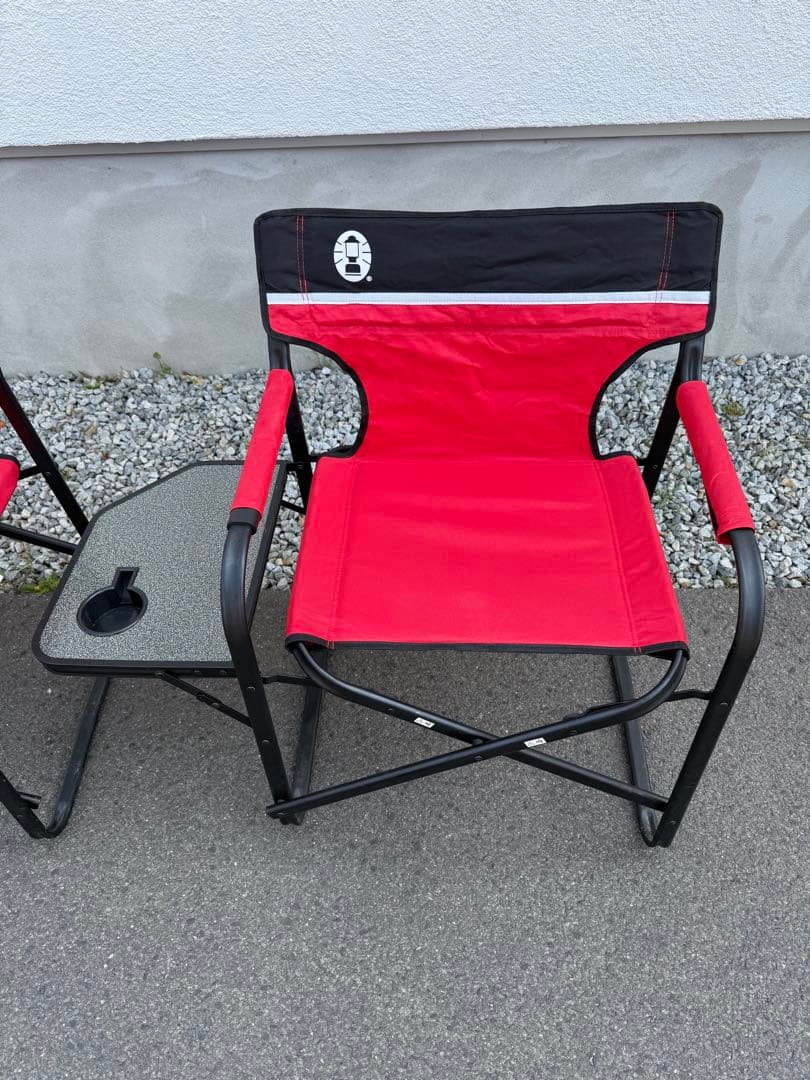 【Coleman】コールマン　サイドテーブル付　デッキチェア　２脚セット　レッド