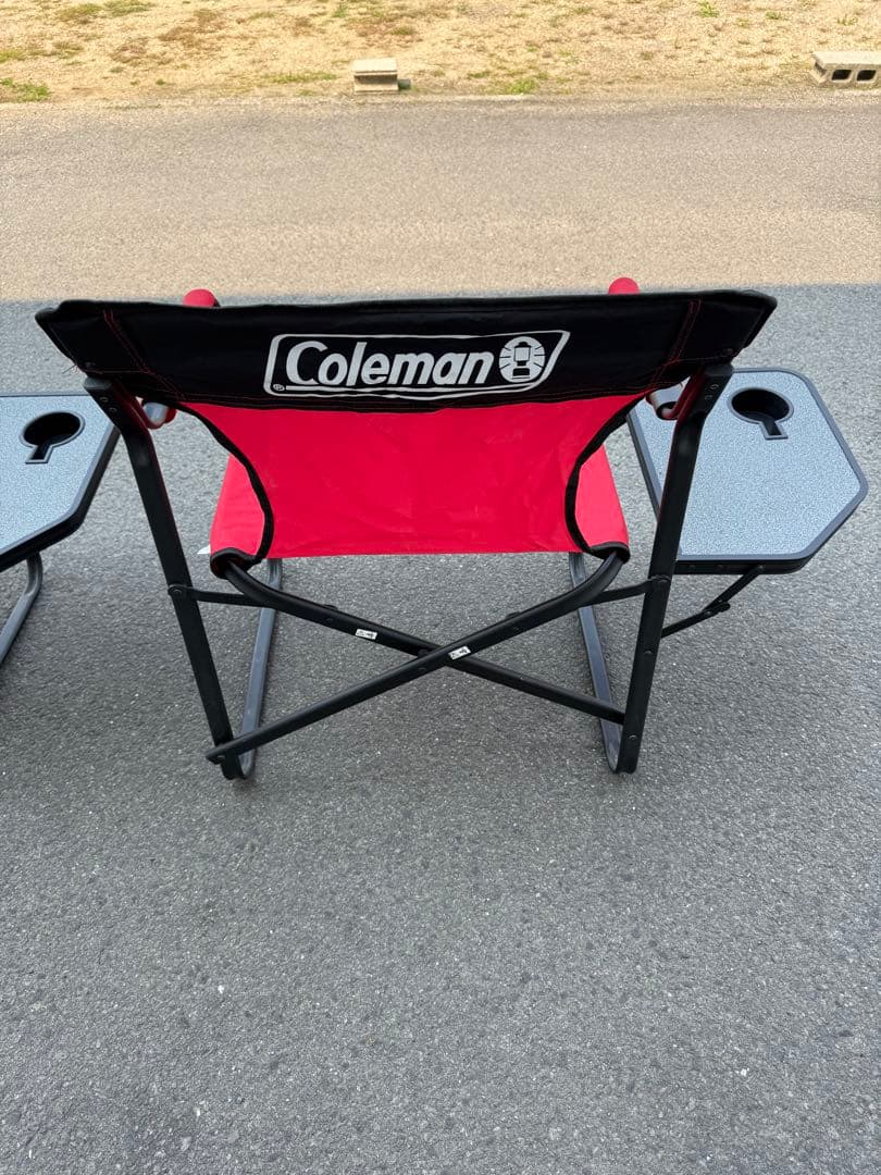 【Coleman】コールマン　サイドテーブル付　デッキチェア　２脚セット　レッド