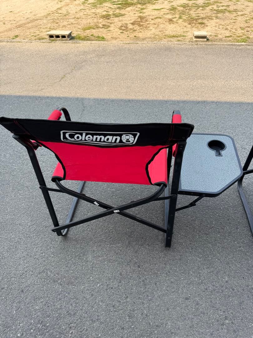 【Coleman】コールマン　サイドテーブル付　デッキチェア　２脚セット　レッド