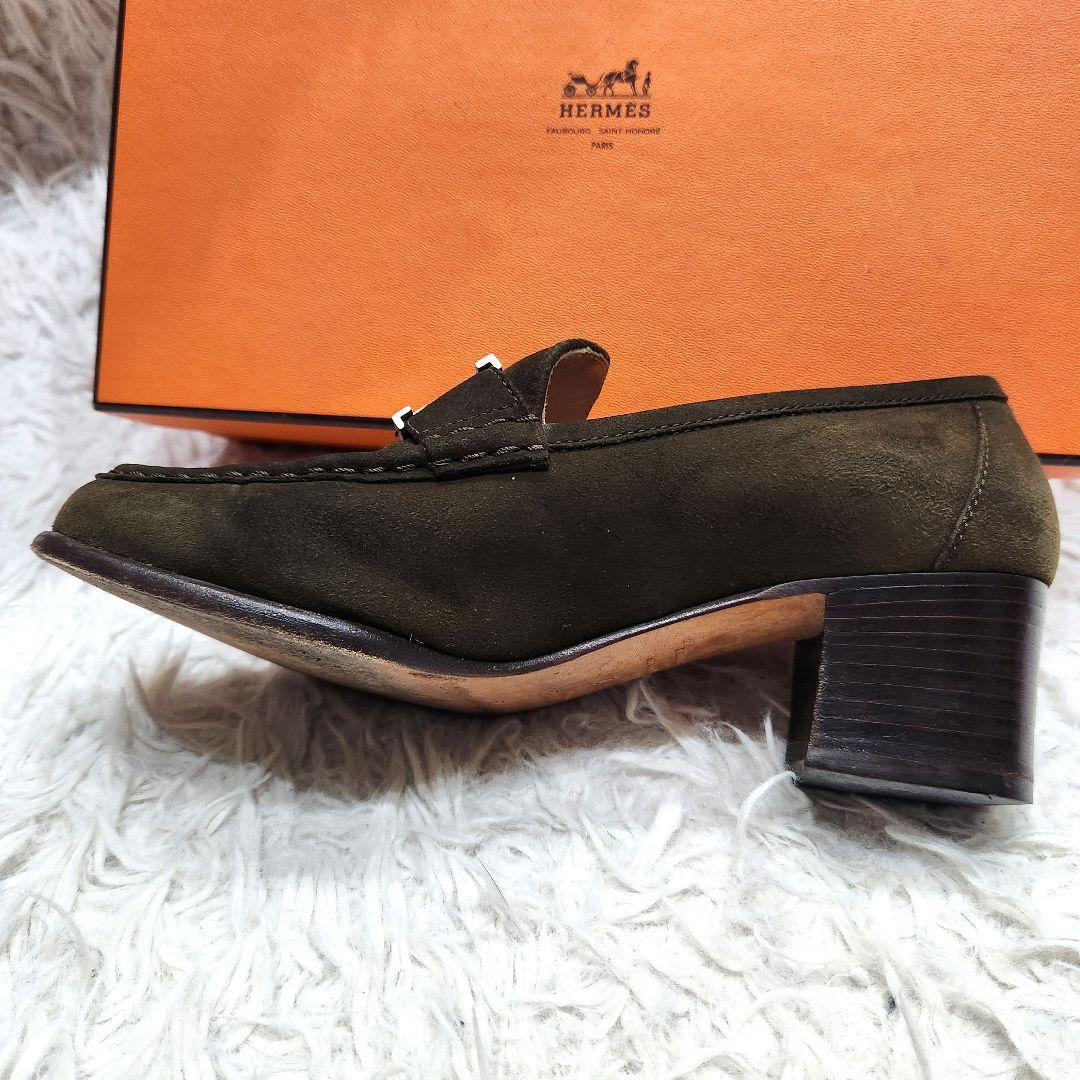 エルメス❣️ローファー　23.5cm　コンスタンス　Hバックル　スエード　カーキ