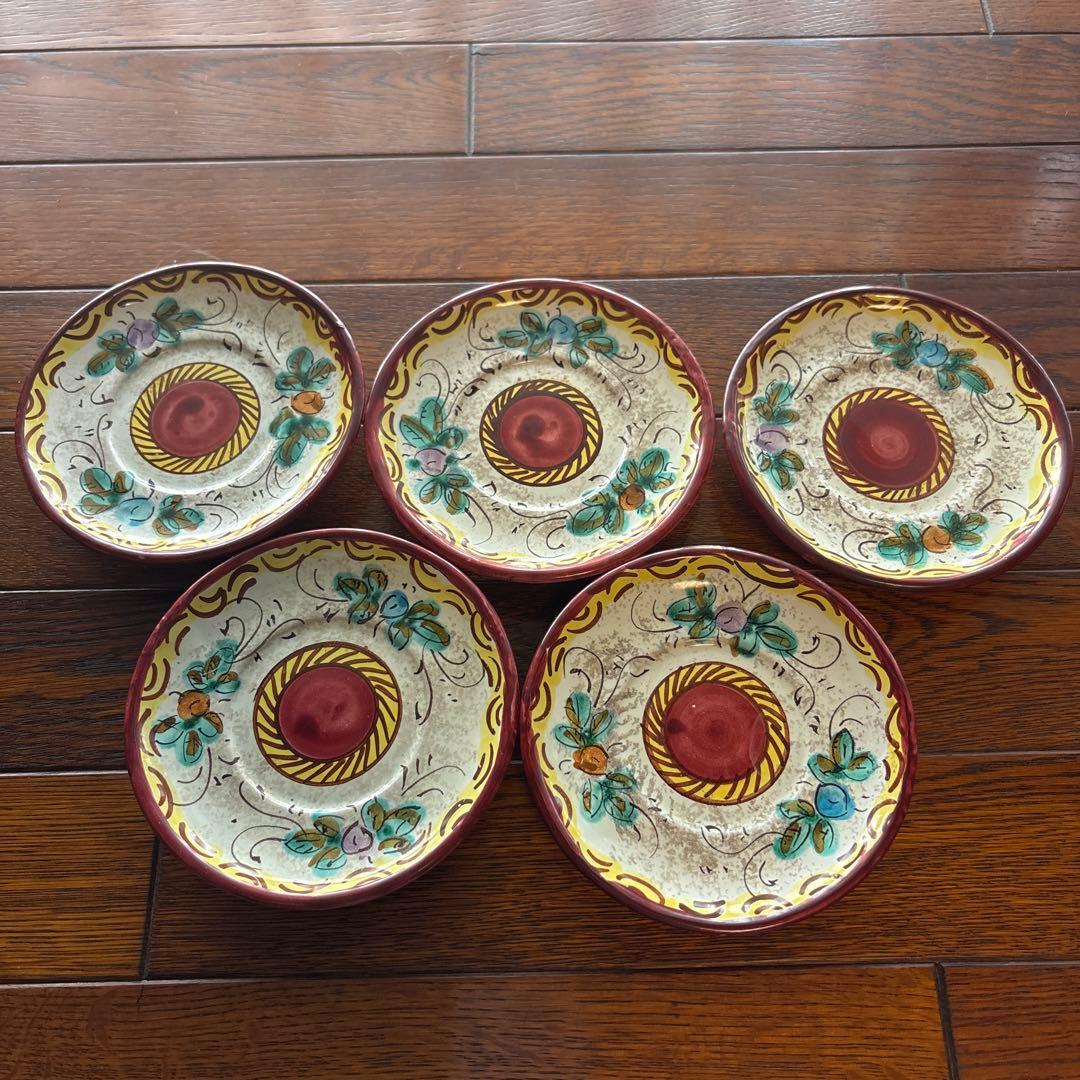 希少】Pisapia Italy 陶器 花柄プレート6枚 カップ＆ソーサー5客