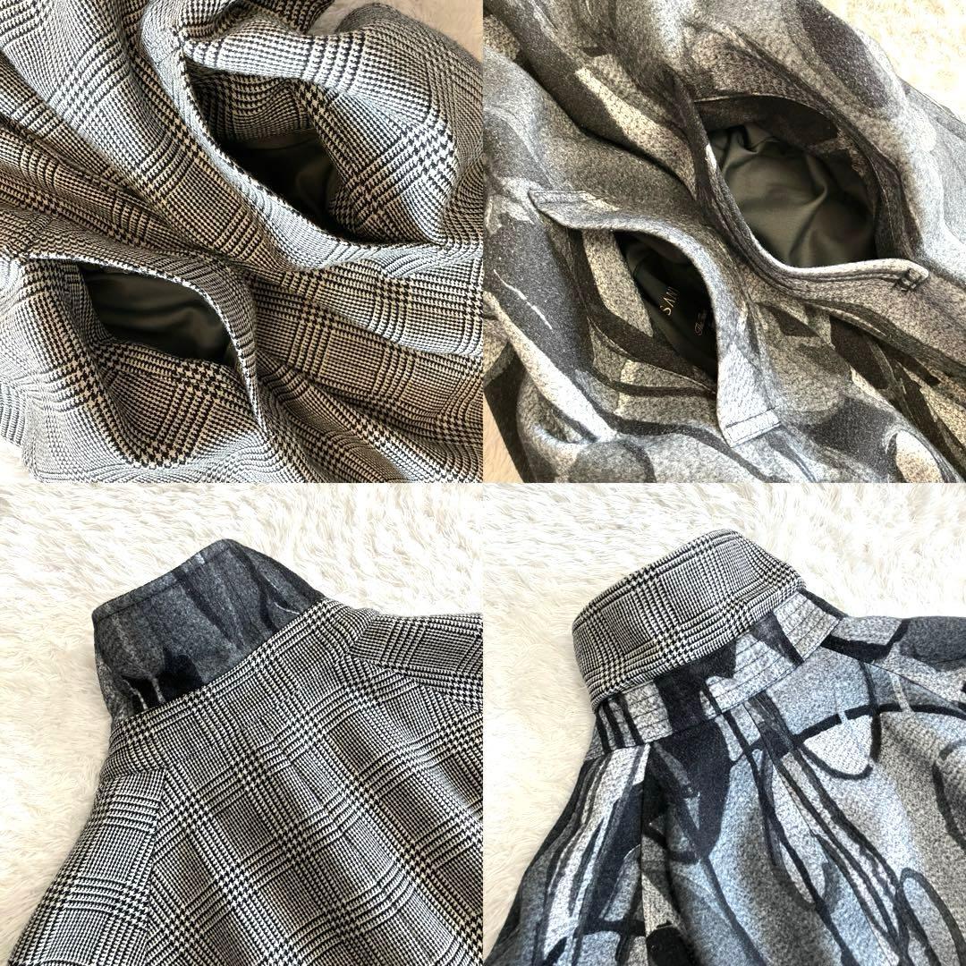 【美品】ヤンチェオンテンバール　高級ウールリバーシブルコート　モノトーンアート柄