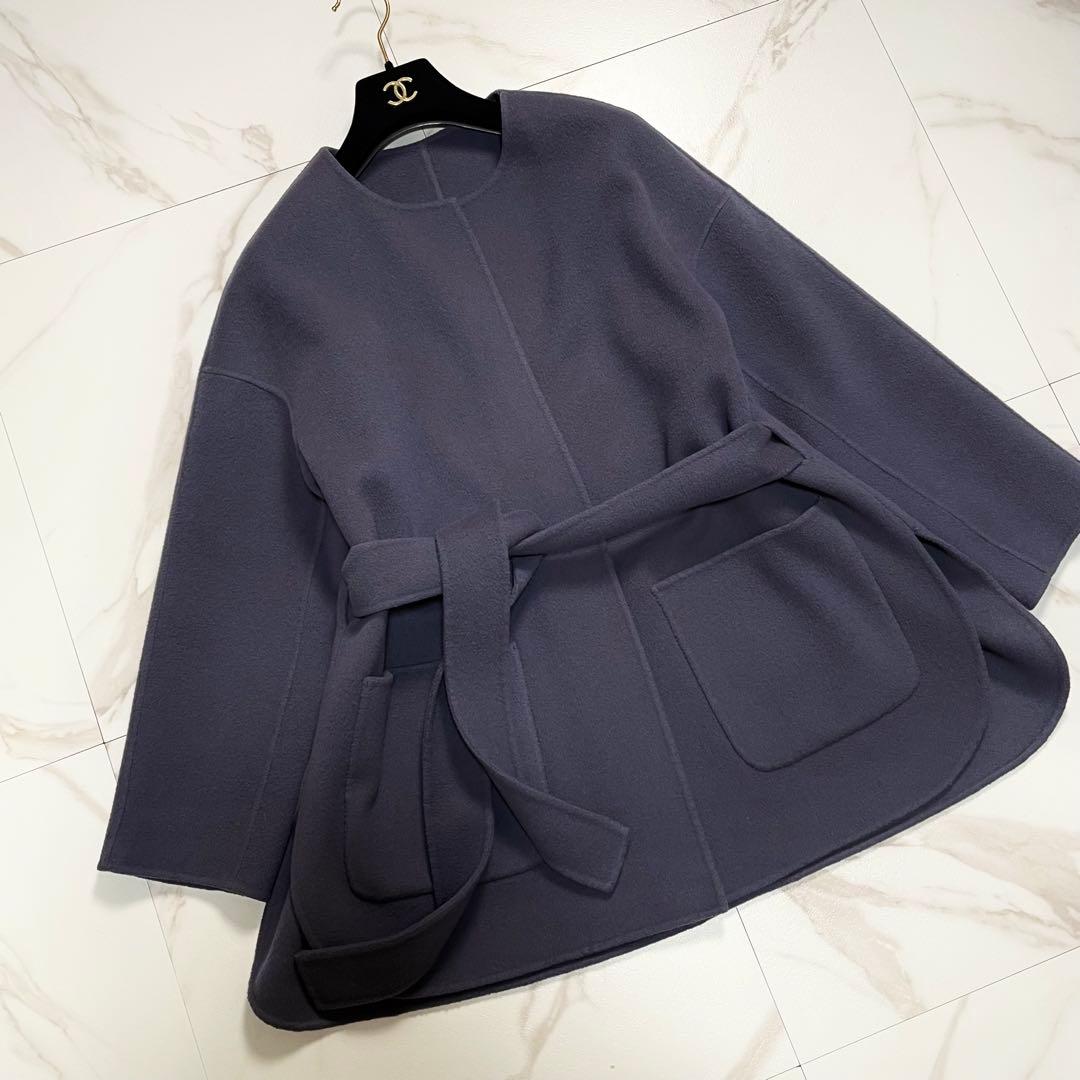 近年✨アナイ シャルムリバーケープコート ノーカラーコート ベルト ウール 38