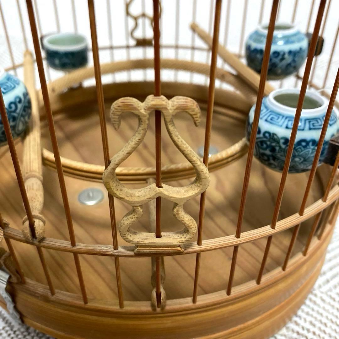 竹製 鳥かご 餌入れなどの小物セット