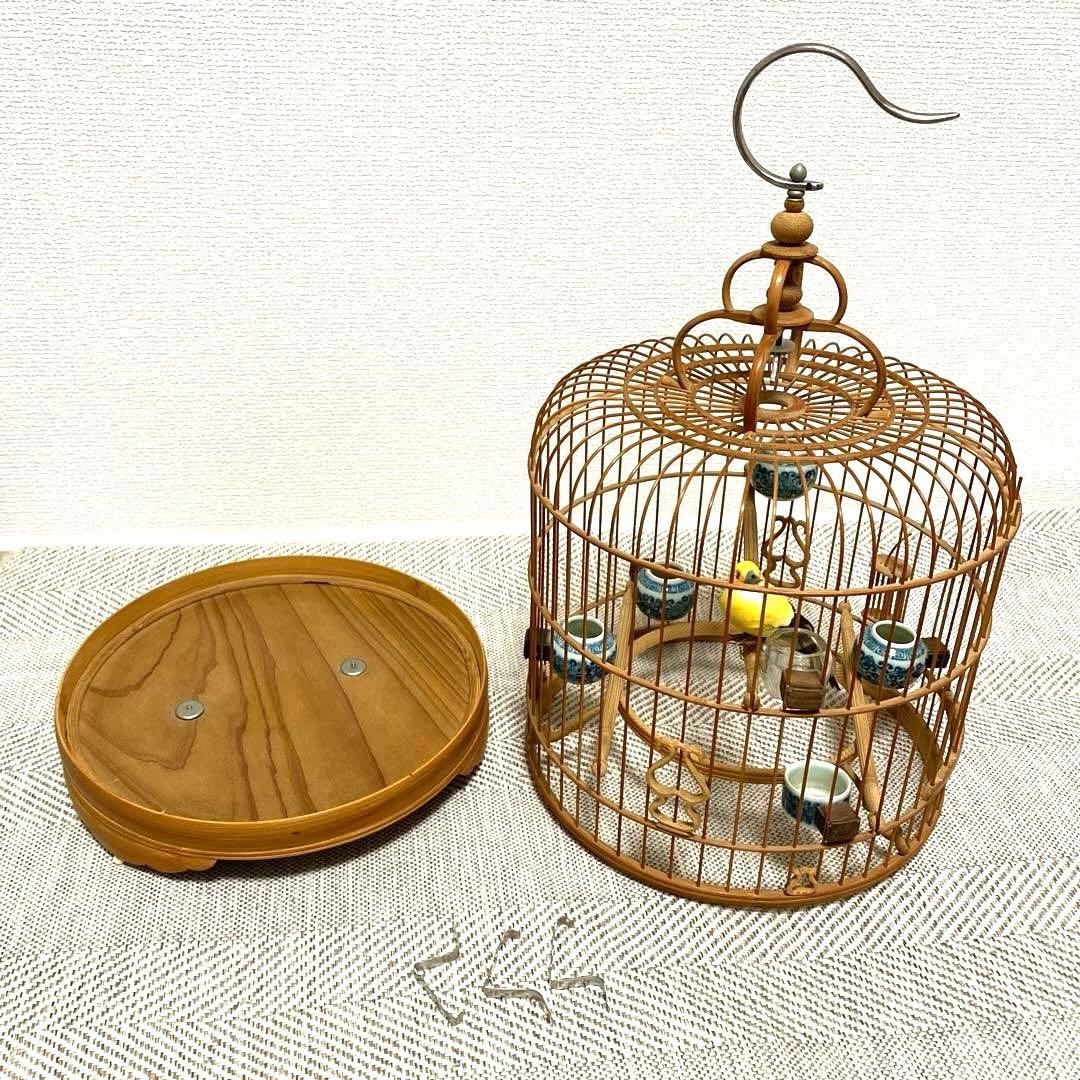 竹製 鳥かご 餌入れなどの小物セット