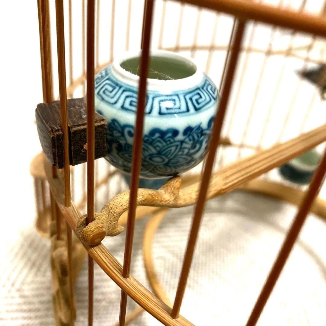 竹製 鳥かご 餌入れなどの小物セット