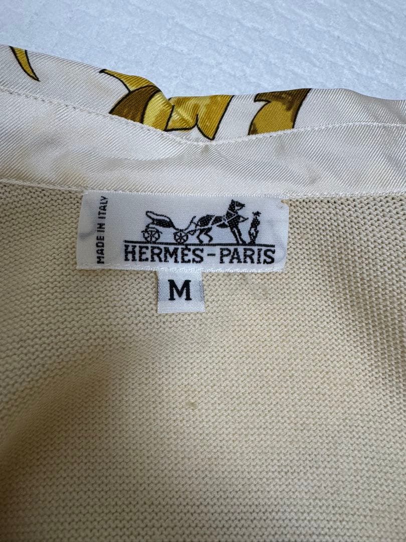 HERMES エルメス シルクスカーフポロシャツ Mサイズ クリーニング済 白