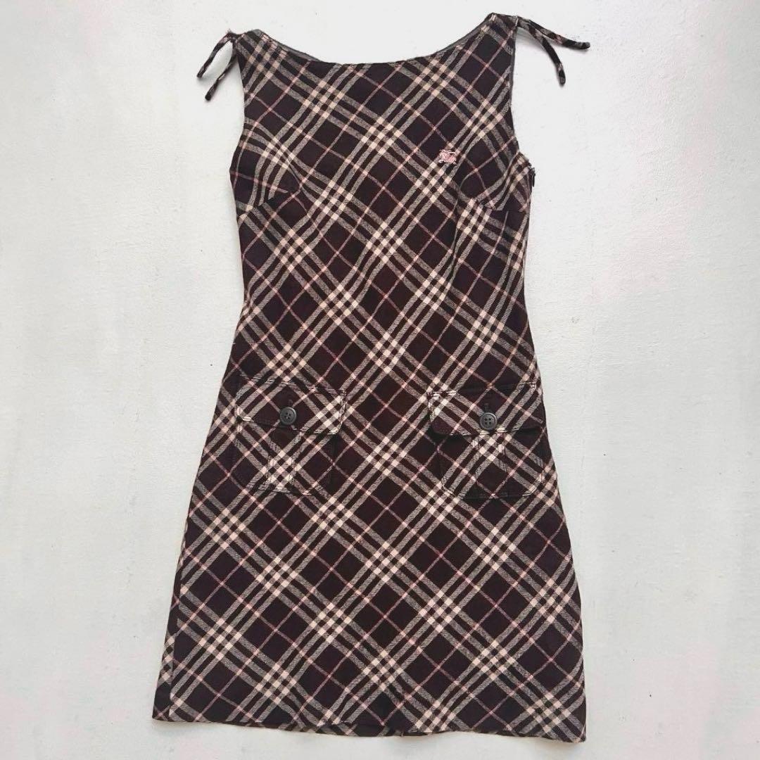 【極美品】バーバリーブルーレーベル ワンピース ノバチェック ブラウン ピンク