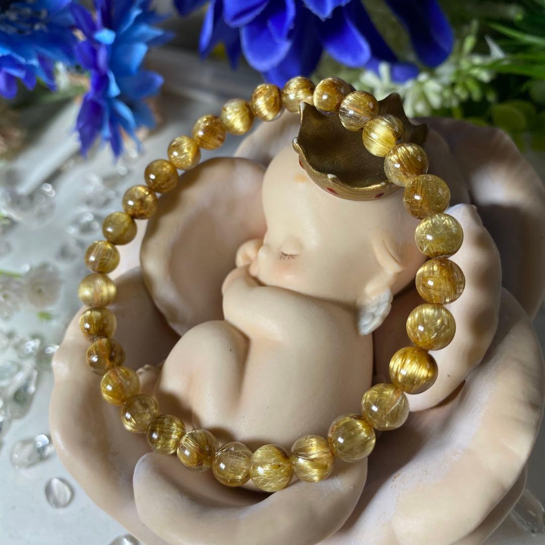 キャッツアイ タイチンルチルクォーツ プレスレット 8mm 金運 ゴールド