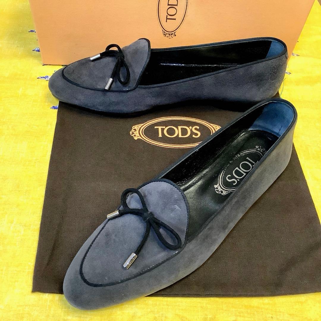 レア美品! トッズ リボンゴンミーニ ダークグレースウェードカーフ 24cm