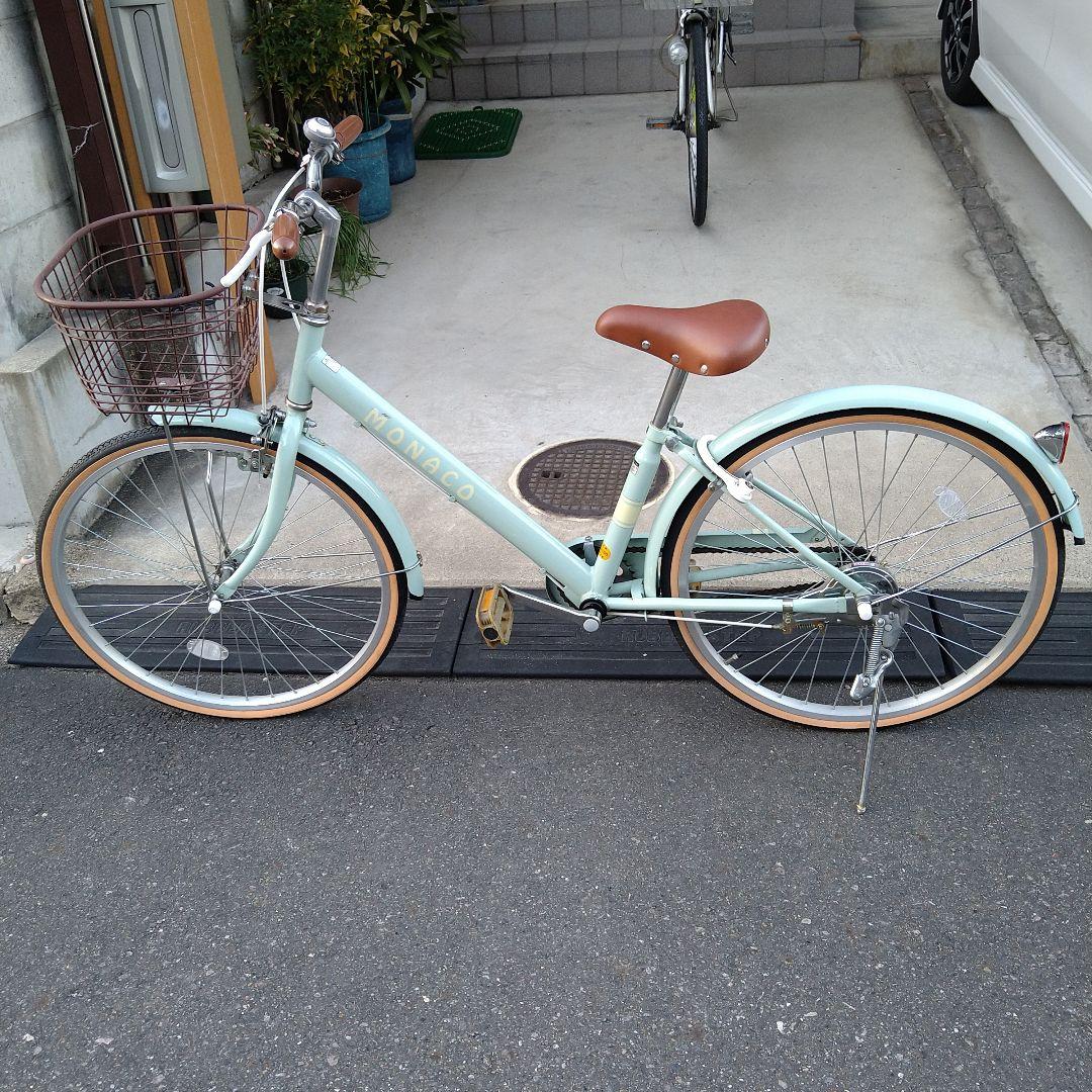 中古美品】ミントグリーン 自転車24インチ前カゴ付き子供用 小柄な方にも