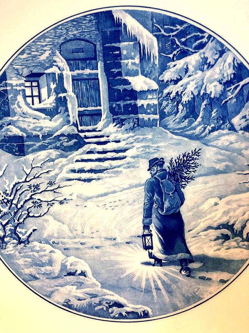 1953】未使用 Meissen マイセン イヤープレート 家路 雪 ランタン