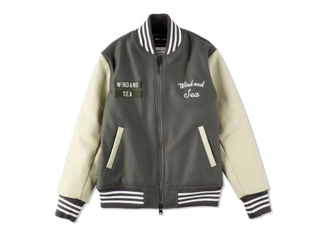 M ウィンダンシー バーシティジャケット スタジャン 袖レザー オリーブ