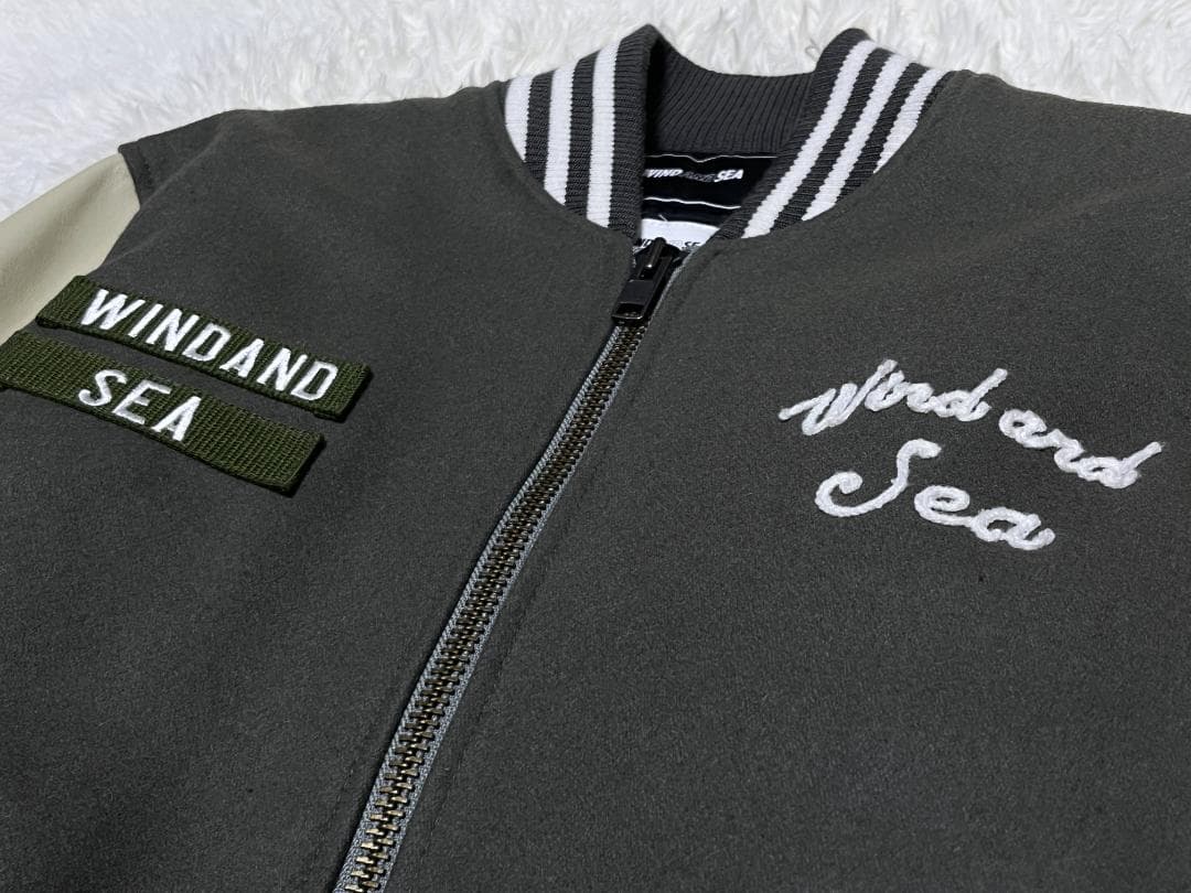 M ウィンダンシー バーシティジャケット スタジャン 袖レザー オリーブ