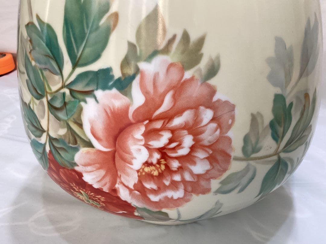 オールドノリタケ　日陶印　月桂樹　大輪牡丹花柄陶器花瓶　ビンテージ　昭和レトロ