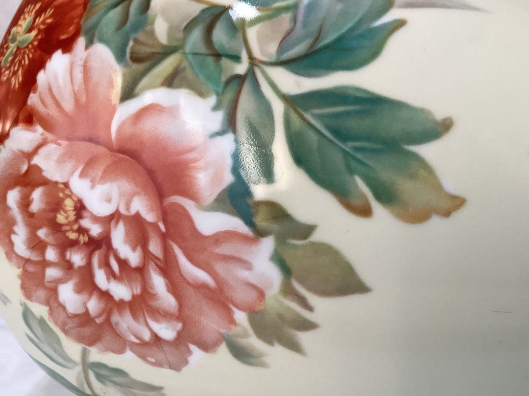 オールドノリタケ　日陶印　月桂樹　大輪牡丹花柄陶器花瓶　ビンテージ　昭和レトロ